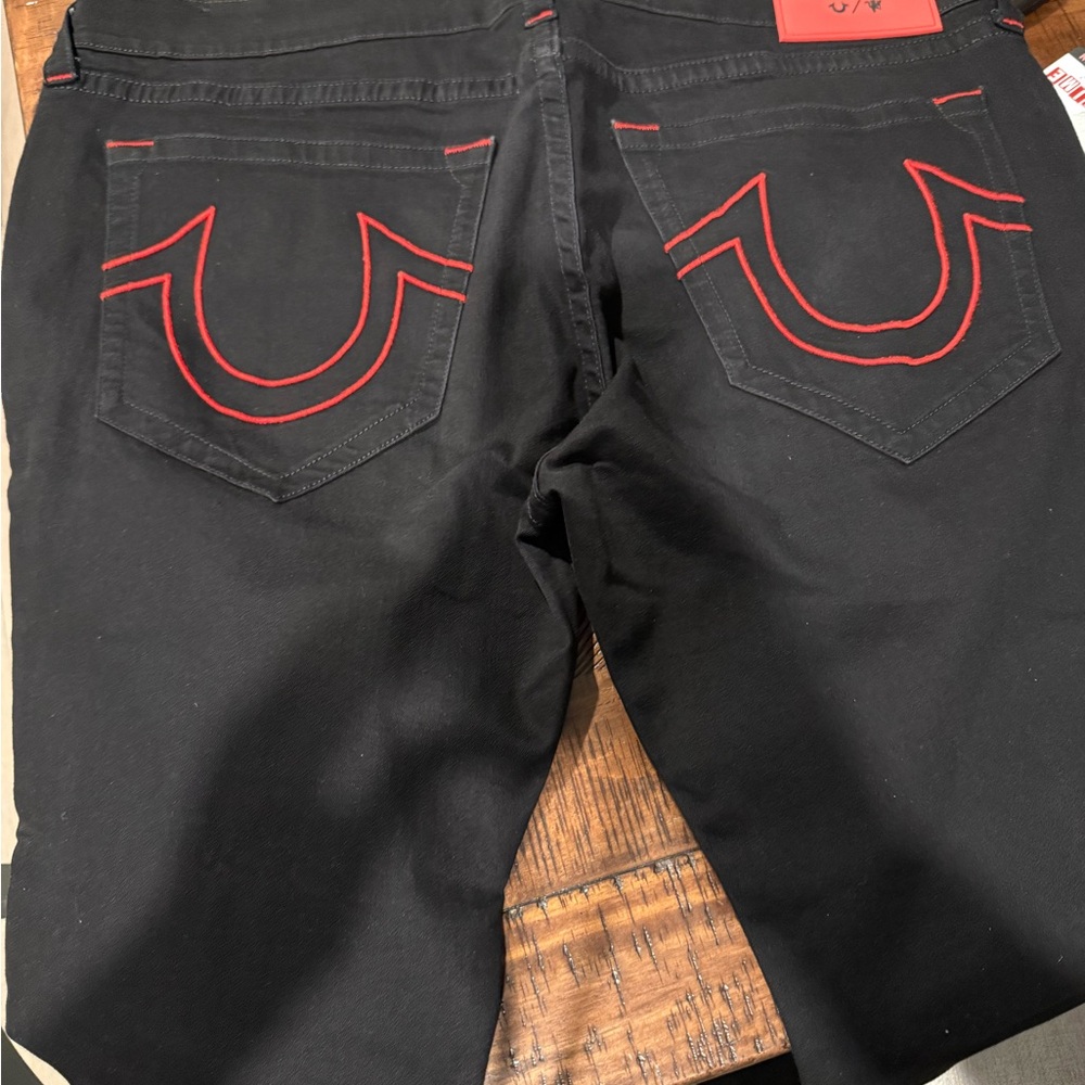 True Religion Black Jeans with Red Accents Like New